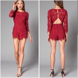 Lovers and friends red lace romper size small.